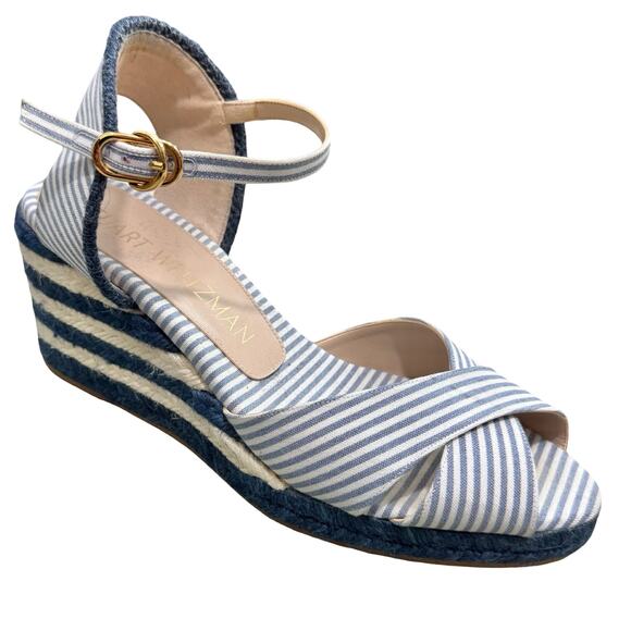 Stuart Weitzman Mirela Nautical Navy Blue White Espadrilles Sandals size 8.5 - Picture 1 of 10